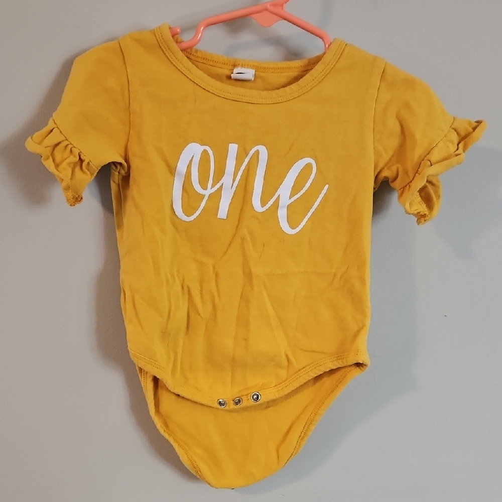 1st Birthday Yellow Ruffled Sleeve One Piece